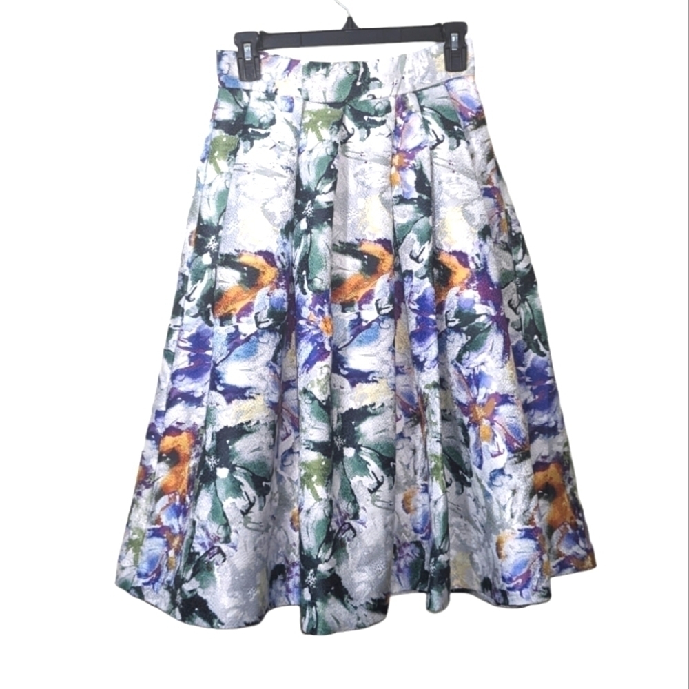 H&M Flowy Skirt 6 Bell Shaped Lovely Fall Zipper Floral Classy Calf Length